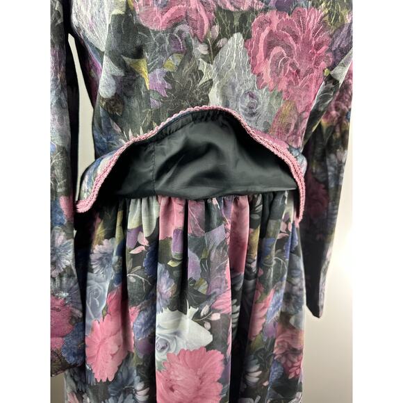Vintage Unbranded Floral Peplum Dress Secretary Romantic Prairie Layered Size 16 - Picture 10 of 16